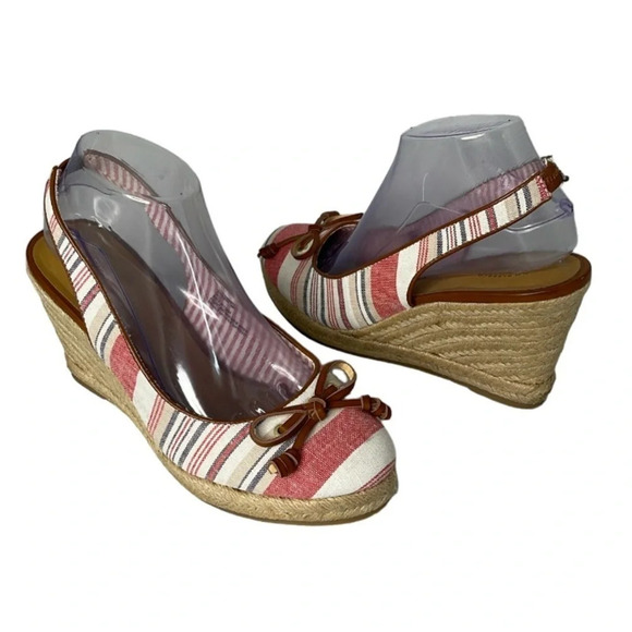 G.H. BASS & CO Kim Stripe Wedge Espadrille  Slingback Linen Coastal Beachy 9 - Picture 2 of 16